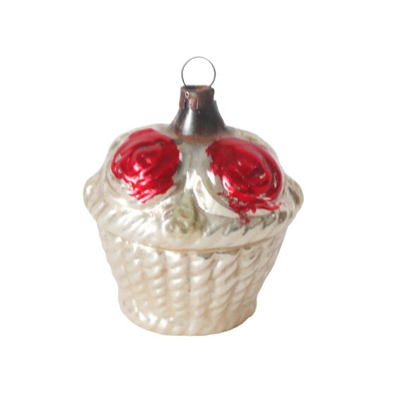 Antique Vintage GDR Mercury Glass Christmas Ornament Xmas Tree Decoration Basket - Picture 3 of 6